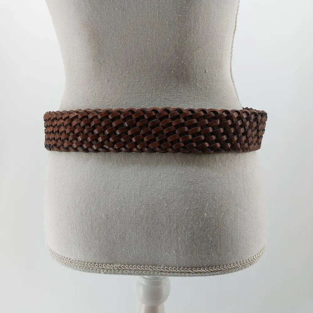 Women's Glam Sz S/M Boho Braided Brown Leather Belt Casual